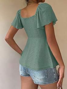Women's T-Shirt, Modern And Elegant, New For Spring/Summer, Y2K Style, Solid Color, Jacquard, Comfortable And Breathable, With V-Neck, Adjustable Drawstring And Short Sleeves - 綠色 - 查看 7