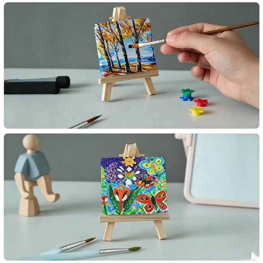1pc Mini Desktop Easel, Wooden Folding Oil Painting Board, Triangular Support Stand For Sketching, Kids - White - View 1