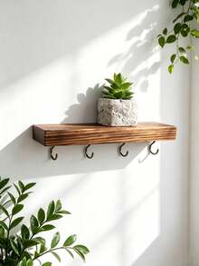 Rural Style Wooden Key Hook | Small Wall Mounted Floating Shelf | Simple Household Storage Rack, Room Decor,Bedroom Decor With Universal Home Decor - View 1