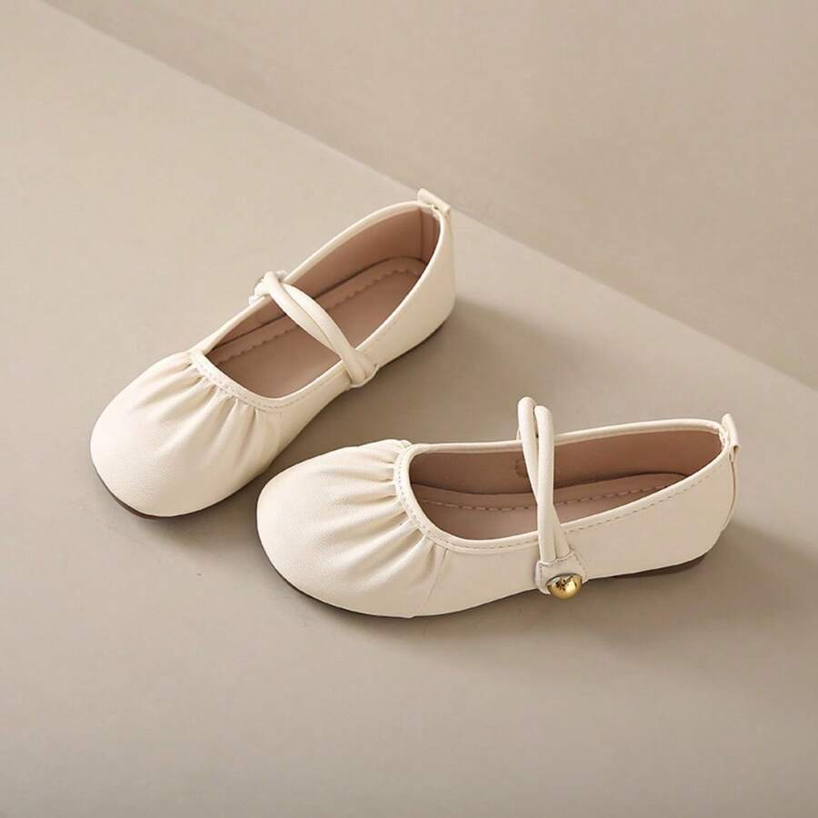 Shallow Silver Mary Jane Shoes For Women's Spring And Autumn New Korean Version Fairy Style Fashionable Pleated Flat Bean Shoes - Off White - View 1