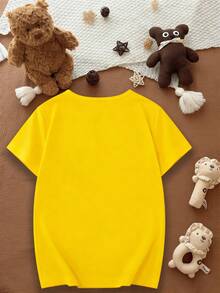 Camiseta de verano para niñas con estampado de imitación de bordado, diseño único de manga corta para niños, ideal como regalo. - Amarillo - Ver 2