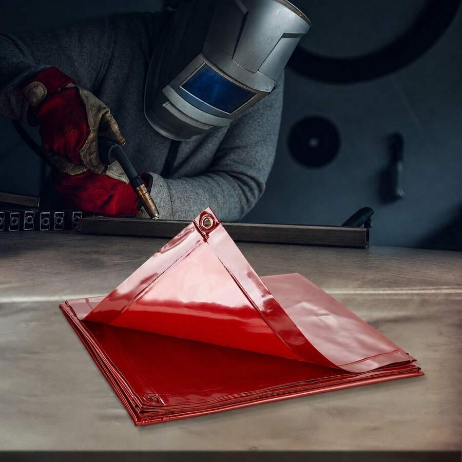 VEVOR Cortina de Soldadura con Marco, 1,8x1,8 m Pantalla de Protección de Soldadura de Vinilo Ignífugo con 4 Ruedas Giratorias 2 Bloqueables, Cortina Móvil Profesional para Taller, Industria, Rojo - 1,8 x 1,8 m - Ver 1