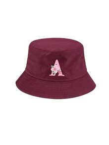 1pc Customized A-Z Letter Bucket Hat, Unisex, Foldable Portable Sun Protection Hat, Burgundy, Beach Travel Hat - Burgundy - View 14