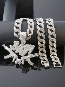 Hip Hop Full Rhinestone BABY Letter Pendant Necklace Men's Brand Cuban Chain Street Style Personalized Versatile Collarbone Chain Gift New Jewelry - BABY Double Gun Pendant - View 10