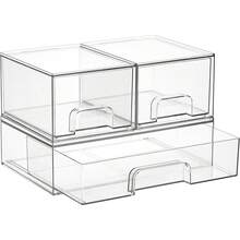 Vtopmart Stackable Storage Drawers, Acrylic Organizer With 24 Non-Slip Mats, Bathroom Organizer For Changing Table, Bathroom (5 Pack: Wide + Tall + Small) - 3 件裝 - 小號 + 寬號 - 查看 1
