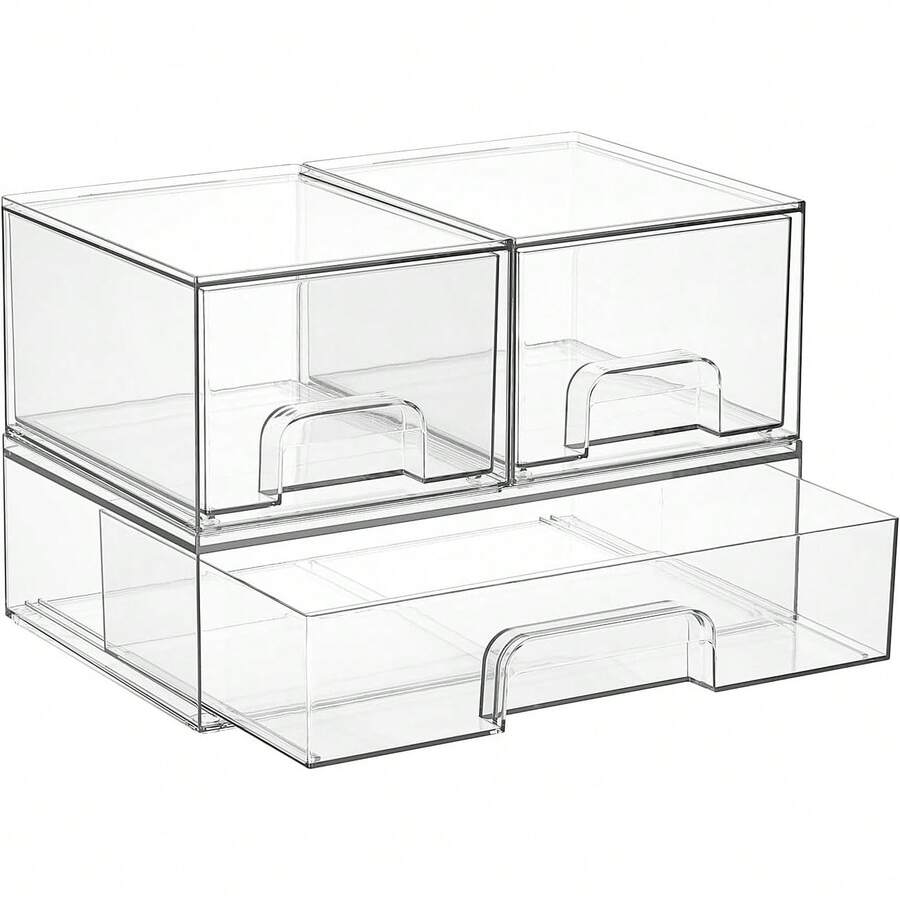 Vtopmart Stackable Storage Drawers, Acrylic Organizer With 24 Non-Slip Mats, Bathroom Organizer For Changing Table, Bathroom (5 Pack: Wide + Tall + Small) - 3 件裝 - 小號 + 寬號 - 查看 1