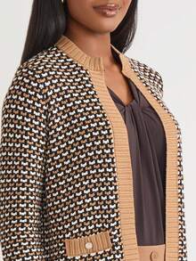 Kasper Women's Textured Cardigan Sweater - Medium Camel Multi - View 4
