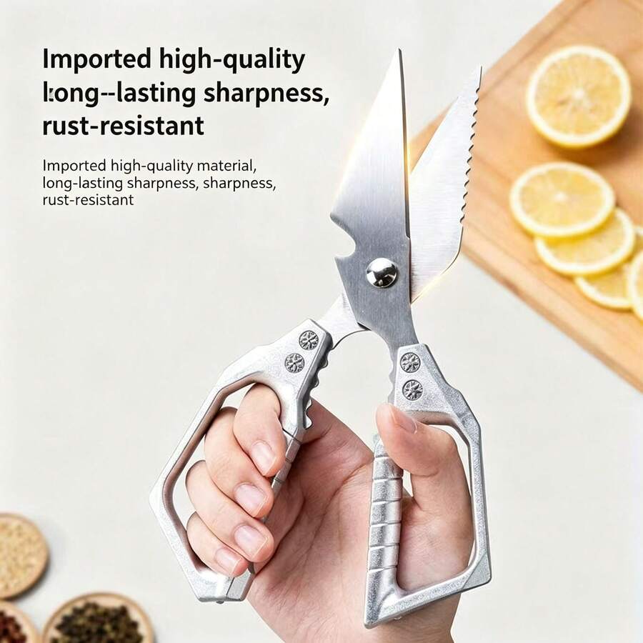 1 pieza Tijeras de cocina de acero inoxidable para el hogar, herramientas de cocina multifuncionales, afiladas y duraderas - Plateado - Ver 1