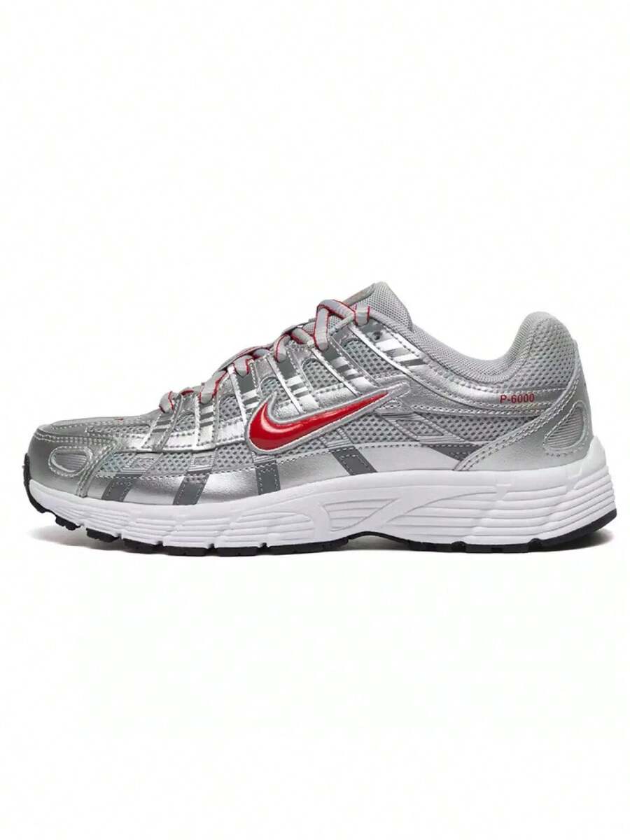 Nike 大童中性舒適透氣新款運動鞋 P-6000 厚底運動鞋 慢跑鞋 - 銀灰色/紅色 - 查看 1