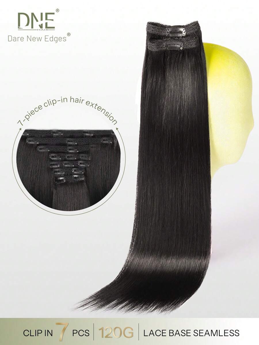 DNE HAIR 7件組 120G NC# 自然黑雙層隱形夾式人髮接髮 Remy髮 無縫軟髮尾 防掉髮 可重複使用 適合細髮 沙龍日常婚禮派對造型 女士與女孩適用 - SNatural - 查看 1