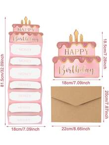 1 Set Pink Gold Happy Birthday Folding Cash Card, Pink Birthday Cake Pattern, Folding Money Card And Envelope, Perfect Choice For Birthday Party Supplies - Multicolor - View 3