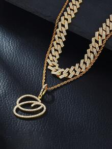 1pc Elegant Shiny Cursive Letter Pendant Necklace, Designed For Men, Combines Fashion And Luxury, Suitable For Parties, Banquets, Holiday Celebrations, Christmas And Other Occasions, Also Can Be Worn As Daily Wear Gift Jewelry, Versatile And Tasteful - Double-layered Hip-hop Letter Necklace - View 48
