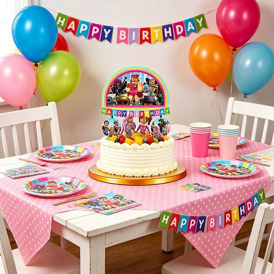 1 Set Topper Kue Bendera Motif Roblox Merah Muda 18cm, Lengkungan Pelangi, Desain Karakter Kartun Perempuan, Dekorasi Kue Ulang Tahun untuk Pesta Ulang Tahun Anak-Anak - Bendera Kue Roblo - View 1