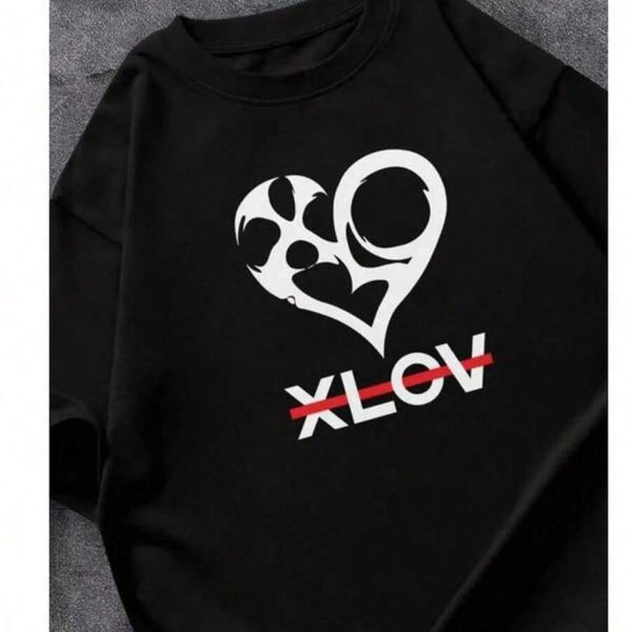 100% Cotton Short Sleeve Casual TeeXlov T-Shirt Quick Dry Oversized Custom T-Shirt Men's White T-Shirts, 2025 Christmas T-Shirt, Fashion Print Casual T-Shirt, Loose Fit Short Sleeve T-Shirt - 黑色 - 查看 1