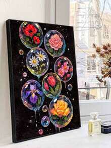 Colorful Bubble Flower DIY Number Painting Hand-Painted Canvas Craft Set, Modern Home Wall Decor, Holiday Gift, Abstract Floral Art Painting, Suitable For Beginners, Creative Living Room Bedroom Office Decoration - Sets - View 4