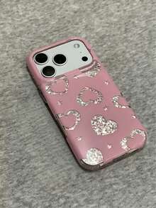 韓系甜美女孩風粉色鑽石圖案愛心手機殼，適用 Apple 17 Pro Max、16 Pro、17、15 Pro、14，雙層全包覆小眾高級防震手機保護殼 - 粉色 - 查看 4