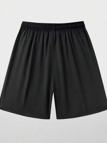 Plus Size Men's Shorts, Plus Size Sports Casual Shorts With Zipper Pockets And Drawstring Waist, Designed For Plus Size Men Black Summer - Black - View 2