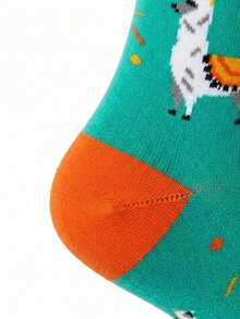 1 Pair Men's Alpaca Mid-Calf Socks, Cute Cartoon Llama Pattern, Autumn Winter Warm Daily Casual Socks, Ideal Gift For Llama & Animal Lovers - Multicolor - View 7