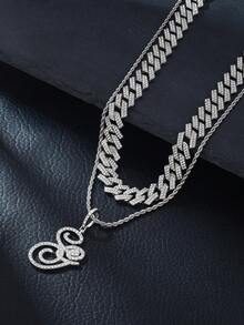 1pc Elegant Shiny Cursive Letter Pendant Necklace, Designed For Men, Combines Fashion And Luxury, Suitable For Parties, Banquets, Holiday Celebrations, Christmas And Other Occasions, Also Can Be Worn As Daily Wear Gift Jewelry, Versatile And Tasteful - Double-layered Hip-hop Letter Necklace - View 20