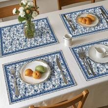 Rectangular Polyester Placemat, Blue And White Chinese Peony Floral And Blue Border Print, Waterproof Heat-Resistant Washable Table Decor Mat, Suitable For Table Decoration And Heat Insulation - Multicolor - View 10