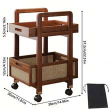 Rolling Side Table, Heavy-Duty Rolling Side Table With Locking Wheels - Mobile Coffee Cart, Open Shelf Design, Compact And Space-Saving, Sturdy Structure. Suitable For Living Room, Bedroom, Kitchen, Office - Easy-To-Assemble Small-Space - Wood - View 2