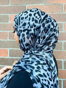 1PC Women's Bohemian Style Fashion Leopard Print Headscarf, Street Versatile Soft Breathable Scarf, Suitable For Daily Wear - Blue and Black - View 4