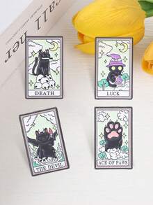 4件組黑色貓咪塔羅牌琺瑯胸針 The Devil Death Ace Of Paws Luck Witch 領口胸針套組 神秘女巫風背包裝飾禮物 - 彩色 - 查看 8