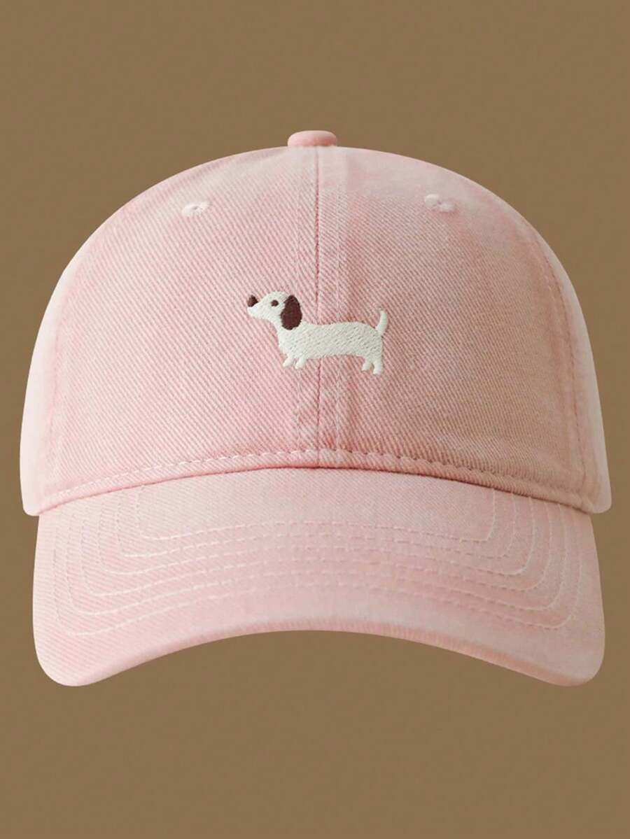 1 Piece Casual Baseball Cap With Dog Embroidery, Adjustable Brim, Suitable For All Seasons - Rosa - View 1