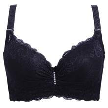 Sujetador sexy de encaje ajustable de talla grande con aros, push-up, estilo fino para mujer. - Rojo - Ver 4