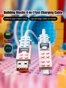 Kabel Pengisian Daya Ultra Cepat 240W (MAX) Gaya Blok Bangunan, Kabel Data Pengisian Cepat 4-in-1 dengan Tampilan Premium, Kompatibel dengan Seri 14-17, Seri Pro, Pro Max, Dapat Digunakan dengan Pengisi Daya Portabel, Cocok untuk iPhone 17/16/15/14/13/12/11/S24/S23/S22/S21 dan Model Lainnya - MultiWarna - View 13