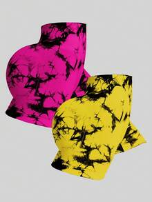 2-Piece Set Of Tie-Dyed Three-Quarter Length Athletic Shorts - Yellow - View 3