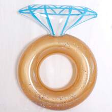 1pc White Diamond Thickened PVC Swim Ring, Bachelorette Party Ins Style Floating Mat, Beach Vacation Wedding Pool Decor - Blue and Gold Diamond Swim Ring - View 5