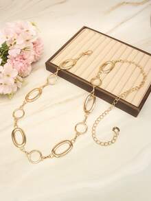 1pc Minimalist Metal Hollow Round Patchwork Waist Chain, Personalized Fashion Geometric Waist Belt Body Chain - Gold - View 5