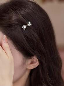 2pcs/Set Small Crystal Bow Side Alligator Hair Clips, Premium Rhinestone Hair Clips For Forehead Wisps And Mini Bangs, Gift, Travel, Women's Gift, Hair Accessories, Valentine's Day Hair Decor,Hair Claws - Multicolor - View 6