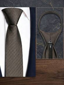 1 pezzo Cravatta grigia opaca a righe con texture, accessorio versatile per abito da sposo, banchetto e pendolarismo - Multicolore senza stampa - Visualizzare 11