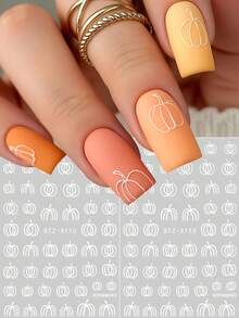 2pcs Autumn Pumpkin Nail Stickers, Halloween White Line Pumpkin, Autumn Thanksgiving Cute Fruit & Vegetable Nail Sliders, Trick Or Treat Holiday Nail Art Decor Nail Supplies - White - View 1