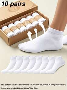 20 Pairs Men's Solid Color Boat Socks, Sweat-Absorbent, Breathable, Comfortable Invisible Socks, Suitable For Daily Wear, Sports, Business, Unisex, All Seasons, Best Gift Choice For Back To School And Holidays, Available In 1 Pair/10 Pairs/20 Pairs - White - View 11