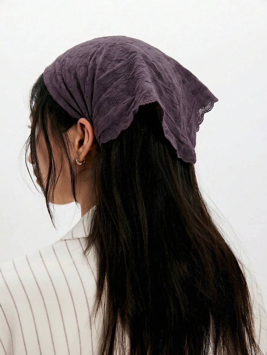 1件原創花卉刺繡捲邊女款髮帶頭巾,適合日常與度假使用,夏季髮飾沙灘圍巾度假頭巾 - 紫薯色 - 查看 1