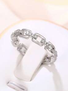 1 Stück süßer kubischer Zirkonia Ring, Damen Hochzeits-Verlobungs-Jahrestags-Schmuck Valentinstag Geschenk - Silber - Übersicht 3