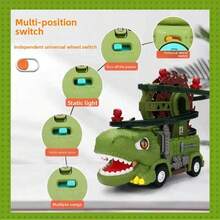 Coche de juguete para niños de gran capacidad con pista de ensamblaje multifunción, coche eléctrico con dinosaurio Tiranosaurio, Triceratops, pato amarillo y camión de bomberos, pista con bucle y tobogán, luces de colores, música dinámica, giro automático, evitación de obstáculos, deslizamiento omnidireccional, juguete educativo divertido e interactivo para niños, regalo adecuado para bebés de 2 años en adelante, regalo de cumpleaños y vacaciones (requiere 3 pilas AA) - Multicolor - Ver 11