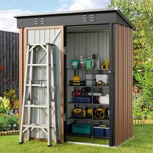5' X 3' Outdoor Storage Shed With Singe Lockable Door,Galvanized Metal Shed With Air Vent Suitable For The Garden,Tiny House Storage Sheds Outdoor For Backyard Patio Lawn - Brown - View 10