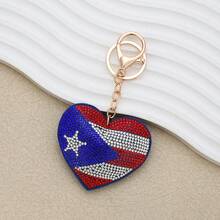 Rhinestone Inlaid National Flag Heart-Shaped Keychain, Heart-Shaped Rhinestone Bag Pendant, Suitable For Car Decoration, Men's Gift, Birthday Gift, Women's Gift, Graduation Gift, Creative Gift - Multicolor - View 15