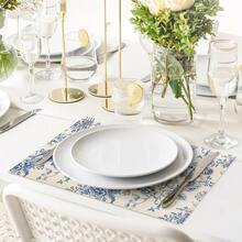 Rectangular Polyester Placemat, Blue And White Chinese Peony Floral And Blue Border Print, Waterproof Heat-Resistant Washable Table Decor Mat, Suitable For Table Decoration And Heat Insulation - Multicolor - View 6