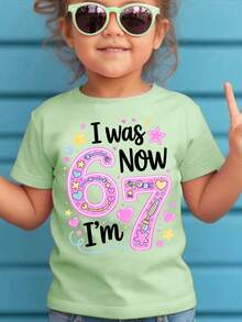 Creative And Sweet T-Shirt For Girls WML With Cartoon Print Of The Number 67 - Green - View 1