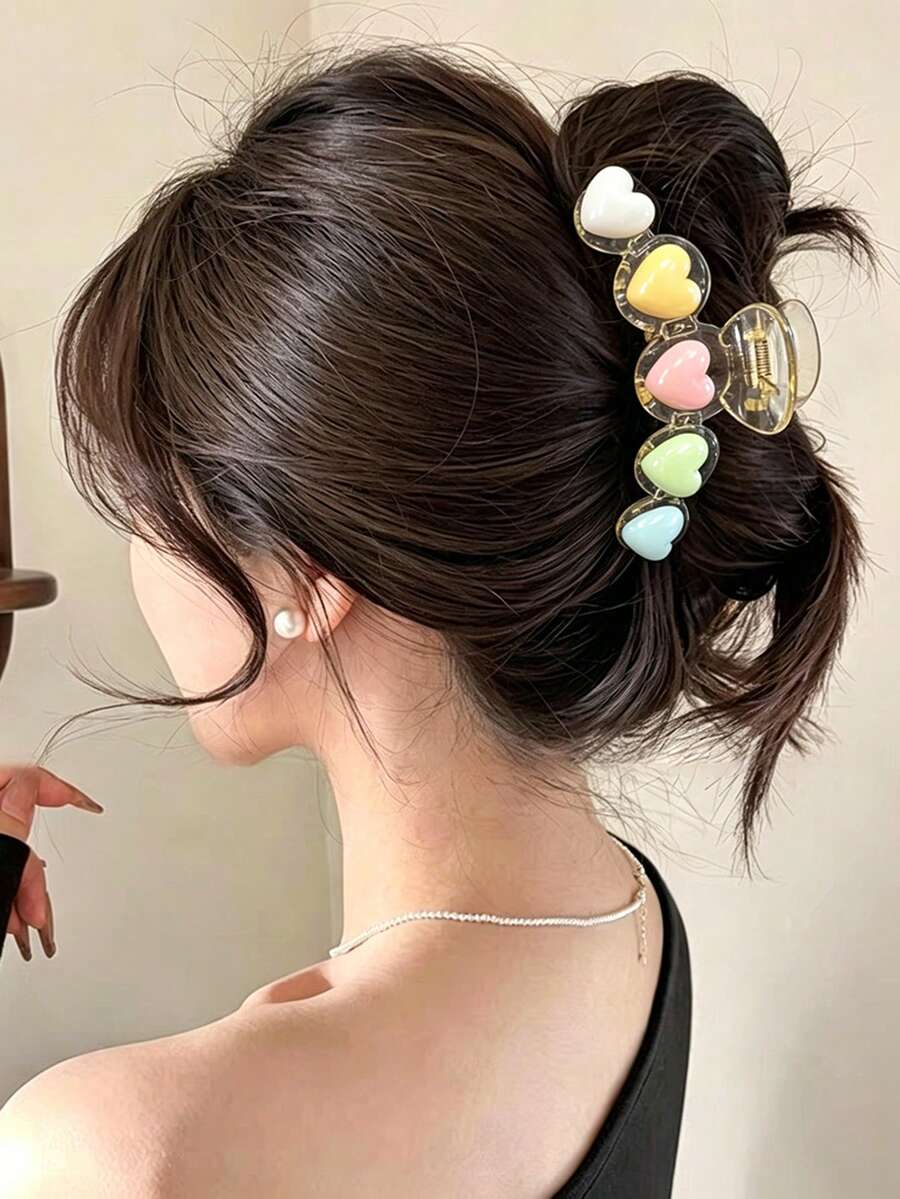 1件裝彩色愛心造型大號髮夾 多巴胺甜美風 女孩日常髮飾 海灘度假髮夾 - 查看 1