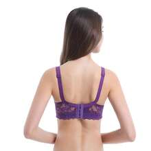 Sujetador talla grande algodón fino encaje aros push-up regulable soporte lateral mujer - Morado - Ver 3