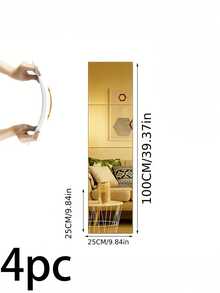 Ensemble de 4, autocollants muraux en miroir acrylique carré doré, 25 cm, accents muraux décoratifs en acrylique auto-adhésifs et amovibles DIY, convient pour le salon, la chambre et le mur du canapé, décoration de la maison; miroir doré pleine longueur, miroir de maquillage - Autocollant miroir acrylique - Voir 8