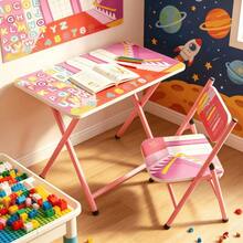 This Children's Study Desk And Chair Set Is Designed For Children Aged 3-8. It Features A Foldable Structure For Easy Storage And Relocation, Making It Suitable For Use At Home, In Kindergarten, Or Outdoors. - Pink Set 02 - View 7
