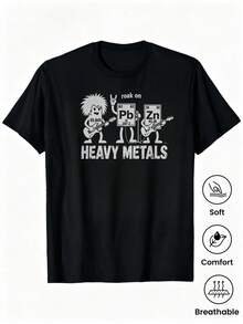 1pc Camisetas para mujer,Camisetas Para Hombre,cuello redondo,estilo urbano juvenil,Heavy Metals con elementos químicos y rock,para amantes de la música y ciencia - Negro - Ver 1