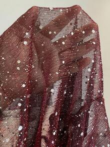 Women's Glitter Sequin Cardigan Jacket, Pleated Fabric With Gold Foil, 3/4 Sleeves, Business Casual For Women - 酒紅色 - 查看 4